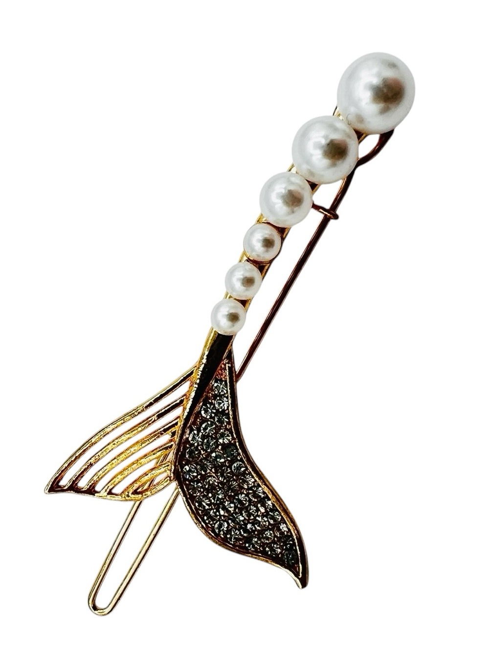 Rhinestone Pearl Whale Take Metal Barrette New